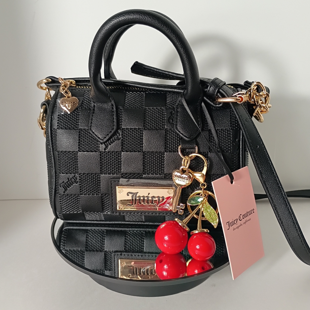 Juicy Couture Miss Independent Black Checker Mini Satchel with Cherry Charm